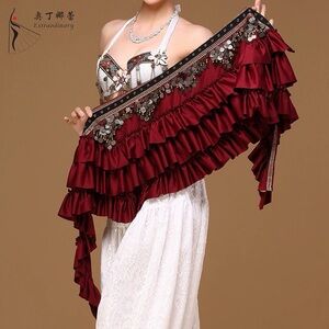 Elegant Red Ruffled Shawl